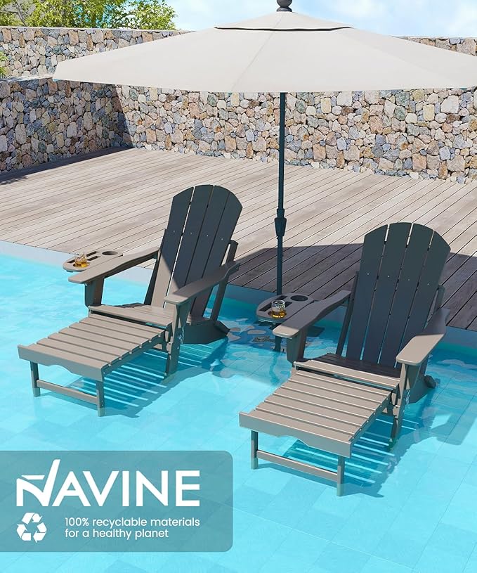Adjustable Adirondack Chair with Retractable Ottoman Set of 6, HDPE Folding Adirondack Chair with Cup Holder, All Weather Fire Pit Chair for Outdoor.