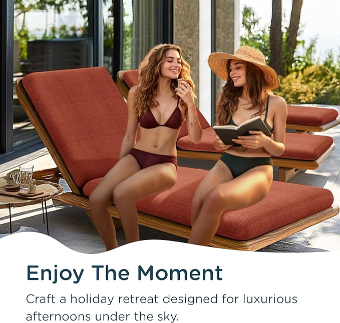 Codi Outdoor Chaise Lounge Chair Cushions 80"x26"x3.5" – Linen Texture, Fade Resistant, Waterproof, Removable Cover, Thick Soft Padding for Patio Furniture & Pool Relaxation, Spice