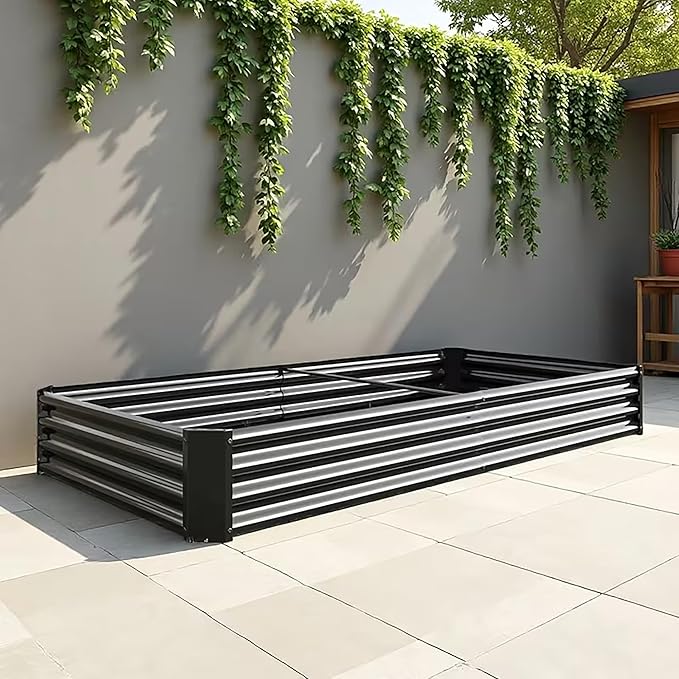 Metal Galvanized Raised Garden Bed Kit, 6 x 3 x 1 ft Galvanized Steel Raised Garden Planter Box Outdoor with Open Base for Growing Vegetables/Flowers/Herbs/Fruits/Succulents, Rectangle, Black