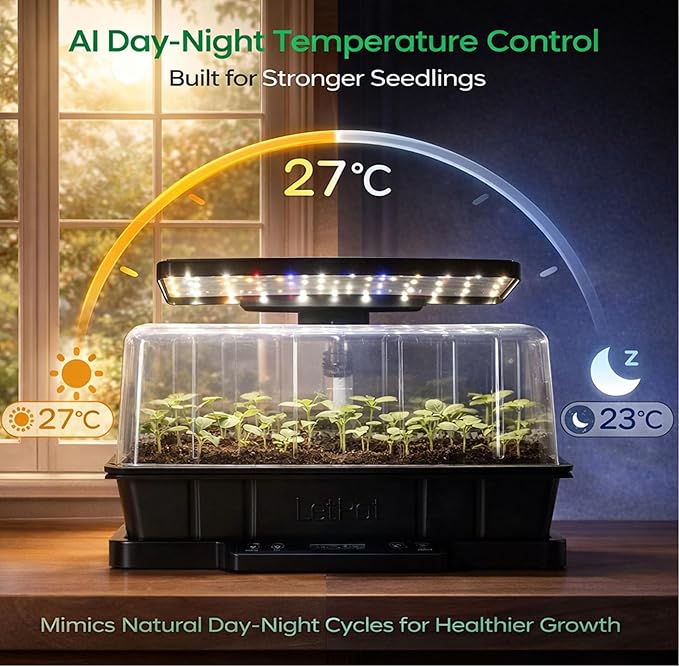 LetPot Smart Seed Starter with Humidity Dome, Germination Kit with Waterproof Seedling Mat, 24W Full Spectrum LED Grow Light, Smart Heating Base, EC Soil Sensor & App Control for Indoor Seed Starting