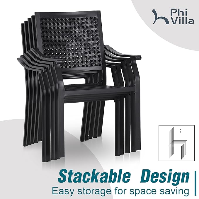 PHI VILLA 5 Pieces Outdoor Dining Set for 4, 37" Square Mesh-top Metal Table & Stackable Chairs with Cushions, Heavy-Duty Iron Furniture Set for Patio, Deck, Backyard, Porch