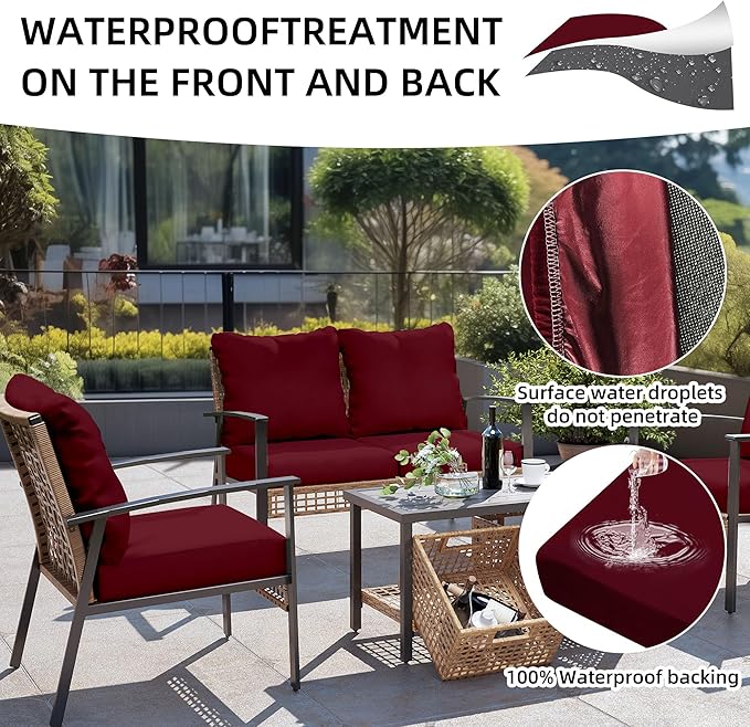 8Pcs Outdoor Cushion Covers, Patio Cushion Covers,Stretch Elastic Slipcovers, Replacement Washable & Reusable Furniture Protector for Patio Couch (Claret,Cover Only)