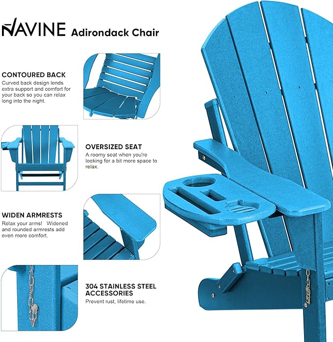 Adirondack Chair Set of 8, HDPE Folding Adirondack Chair with Multifunctional Cup Holder, Weather Resistant Fire Pit Chair for porches, patios, poolsides, Decks.