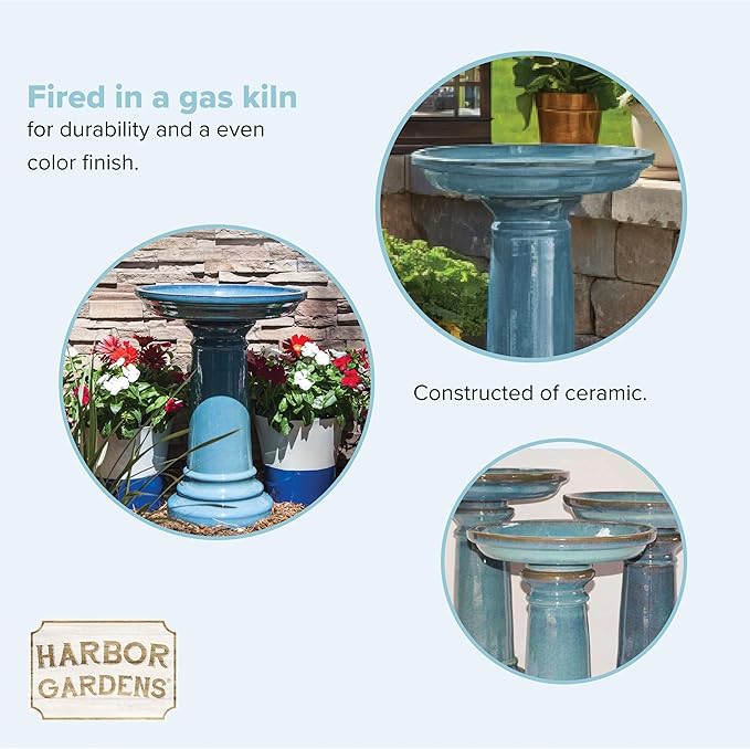 GP0110ES Harbor Gardens Bird Bath, 24 Inch, Light Blue