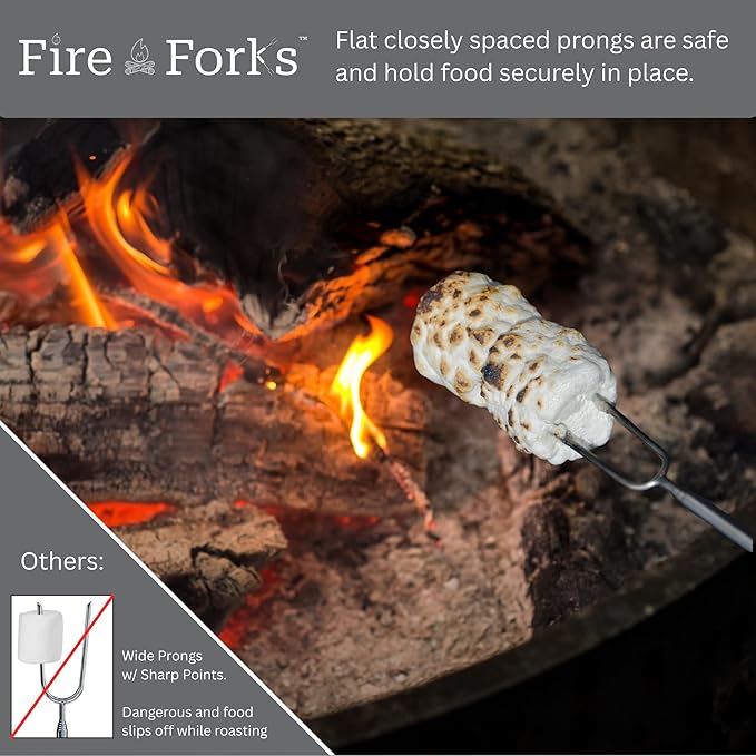 Fire Forks by LegendPeak - Marshmallow Roasting Sticks | 32” Extendable Skewers w/Color-Coded Handles, Safe Flat Tips, Cleaning Brush & Travel Bag for Campfire, Fire Pit, BBQ, S’mores (5 Pack)