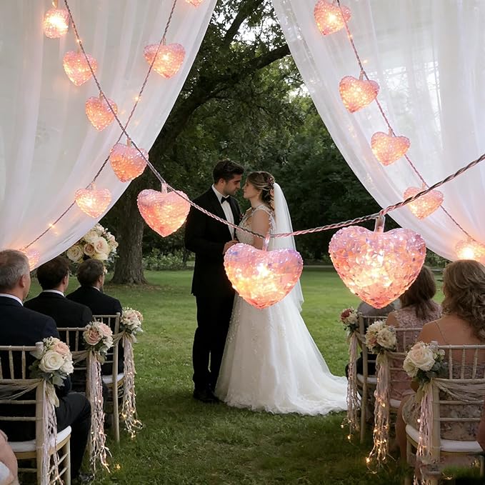 Valentines Heart Decoration Lights, 9.8 Ft Valentine String Lights Battery Operated 20 LED Pink Shining Love Shape Lights , Valentines Heart Light for Indoor Outdoor Wedding Bedroom Valentine Decor