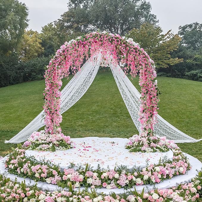 JUSTOYOU 3PCS 7FT 12 Stem Artificial Wisteria Vine Garland Fake Flower Wisteria Garlands for Outdoor Indoor Wedding Wall Badroom Decoration(Fuchsia)