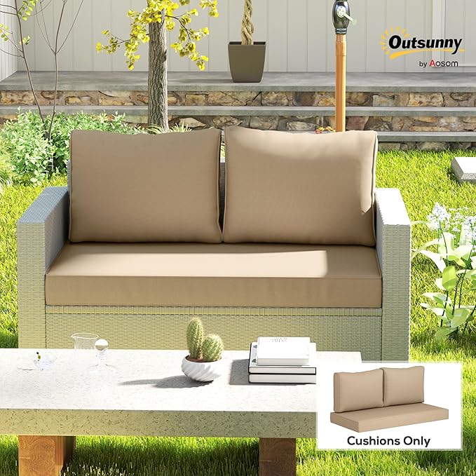 Outsunny 2 Seat Patio Furniture Cushions, 46x26x5 in, Thick Outdoor Loveseat Cushion Set with Removable Cover, Fade-Resistant Replacement Cushions for Outdoor Furniture, Couch, Bench, Swing, Beige