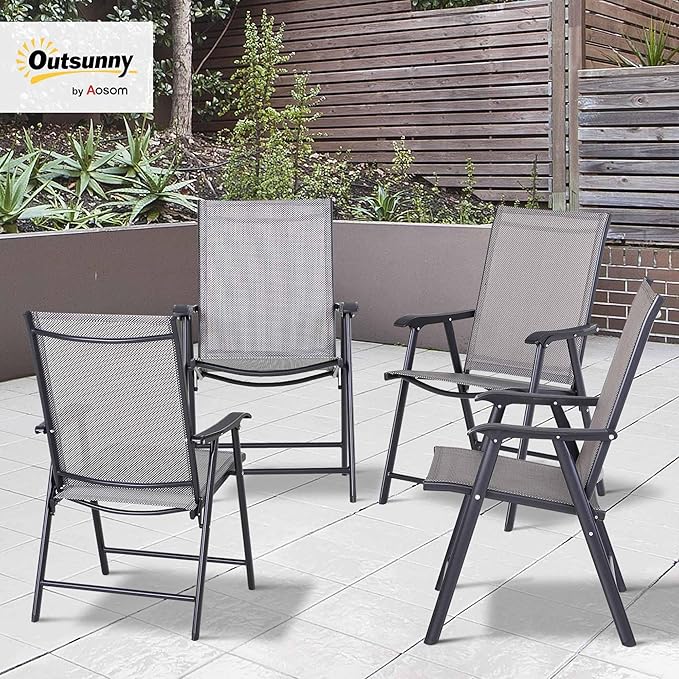 Outsunny Folding Outdoor Patio Chairs Set of 4 Stackable Portable for Deck, Garden, Camping and Travel