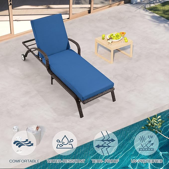 HOMREST 73.2x22.8x3.94 inches Lounge Chair Cushion Set of 2,Outdoor Chaise Lounge Cushion with Splash Fade Tear Resistant Fabric, Dark Blue