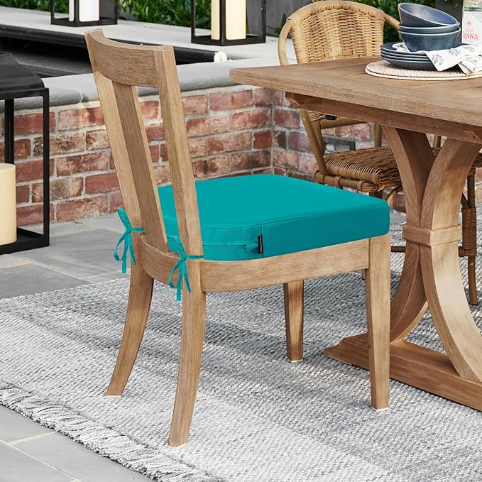 idee-home Outdoor Chair Cushions Set of 2, Thick 19" x 19" x 3" Outdoor Seat Cushions Patio Furniture Waterproof with Ties, Dining Pads