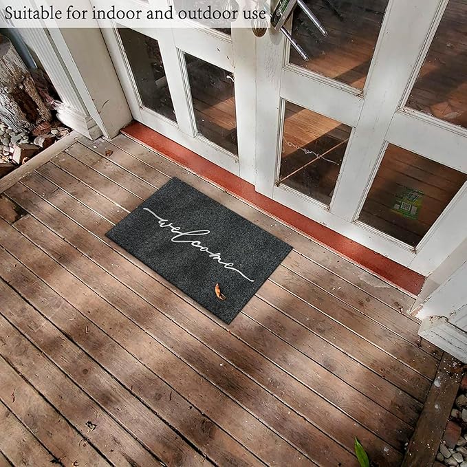AAZZKANG Welcome Mat Outdoor with Non Slip Rubber Backing Easy to Clean Entry Door Mats for Indoor High Traffic Areas Front Door Entrance Doormat Grey
