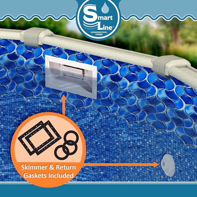 Smartline 24 ft Round Swimming Pool Liner | Waves of Poseidon | Overlap Style | 48-52 Inch Wall Height | 20 Gauge Heavy Duty Virgin Vinyl | Designed for Steel Sided Above Ground Pools