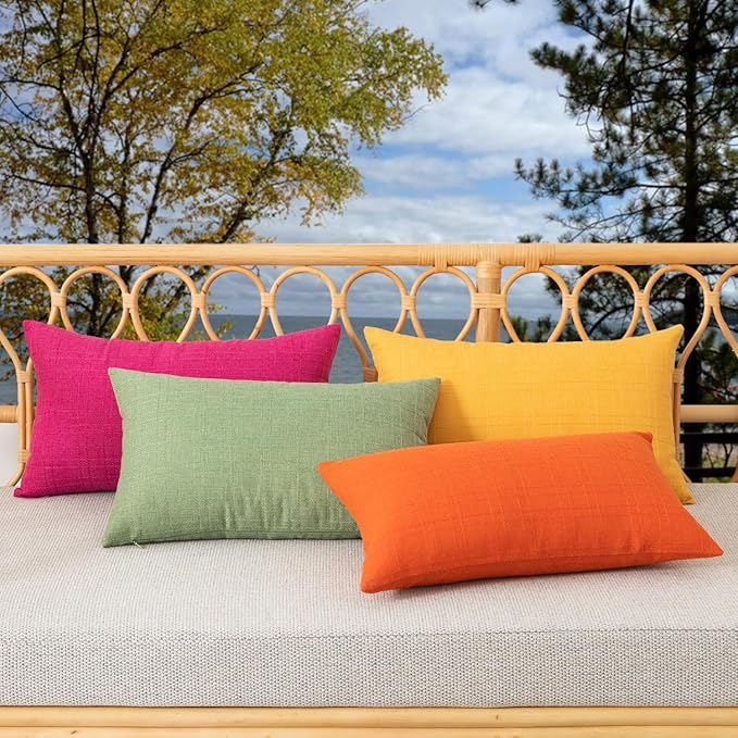 Kevin Textile Set of 2 Outdoor Waterproof Pillow Covers - Valentines Day Decorative Throw Pillows - Rectangle Checkered Couch Pillows for Patio Tent Bed Sofa Living Room - 12x20 Inch - Hot Pink