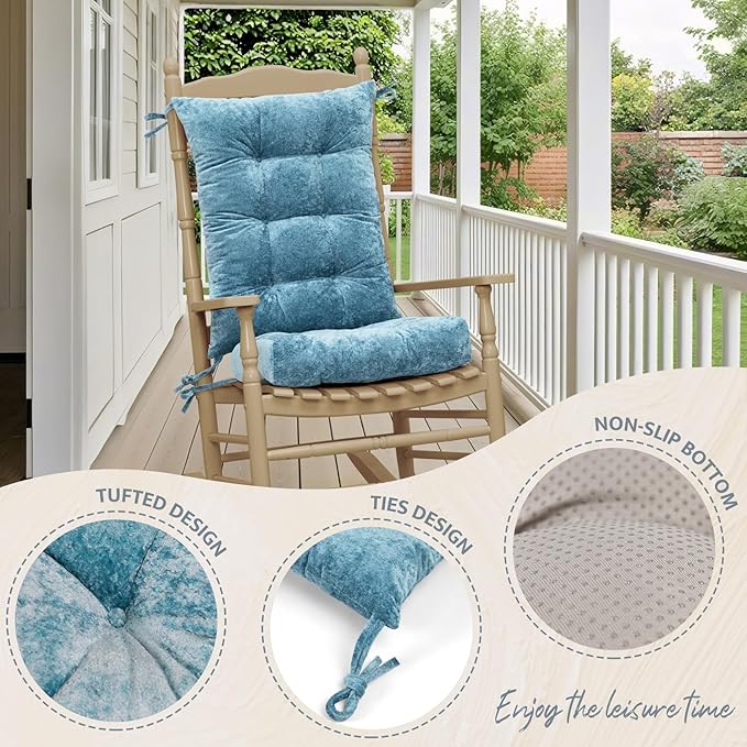 mudilun Rocking Chair Cushion Set - Non-Slip Tufted Rocking Chair Cushions with Ties Soft Indoor/Outdoor Wooden Rocking Chair Seat Pad for Porch Garden Cafe & Nursing