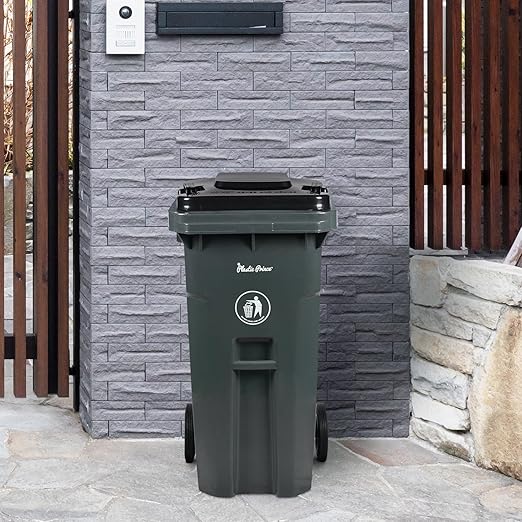 32 Gallon Trash Can with Wheels Outdoor Trash Can with Lid Heavy-Duty Rolling Trash Bin Plastic Outside Garbage Can Wheeled Gray for Home Hospitals Restaurants Offices, Pack of 2