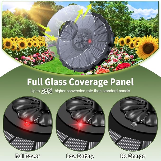 SZMP Solar Fountain, Works in Cloudy with 2000mAh Battery Backup, Glass Solar Powered Bird Bath Fountain with Auto LED Night Light Show, 3.5W, 8 Nozzles, for Garden, Outdoor (Black)