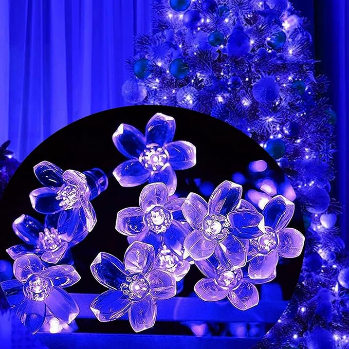 FULLBELL Flower String Lights Christmas Blue 33 Feets 100 LED Memory String Indoor Outdoor Fairy Bedroom Wedding Party Tiktok Trends Items (Blue)