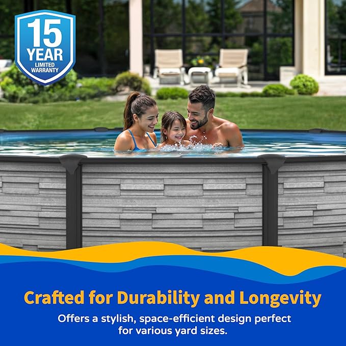 Blue Wave Montilla 15-ft Round 52-in Deep Above Ground Swimming Pool – with Steel Wall & Top Rails, Sand Filter, Overlap Liner, A-Frame Ladder & Maintenance Kit – Complete Outdoor Pool Accessories
