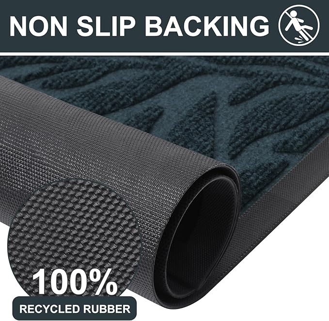 Smiry Front Door Mat Indoor Outdoor Entrance, Heavy Duty Natural Rubber, Trap Dirt and Moisture, Non-Slip Doormats, Low Profile, Easy Clean Patio Porch Entryway Mat, 29.5x17, Lake Blue