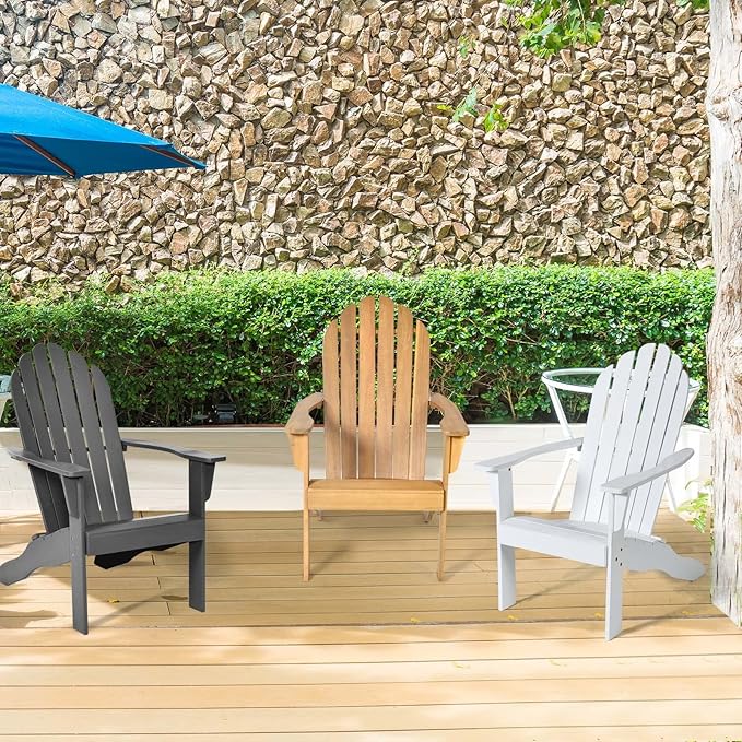 Tangkula Adirondack Chair, Acacia Wood Adirondack Lounger Chair, Outdoor Armchairs with Slatted Seating, Weather Resistant