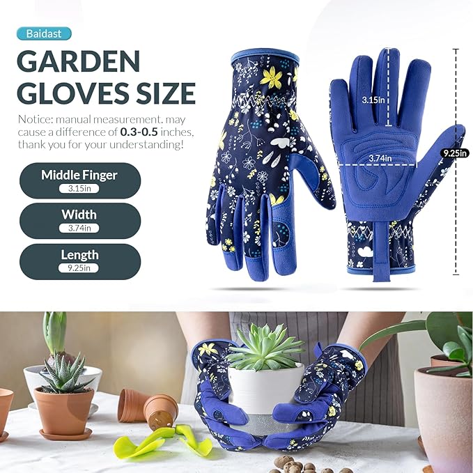 Baidast Garden Gloves, Breathable Leather Gardening Gloves Thorn Proof for Digging, Planting, Pruning
