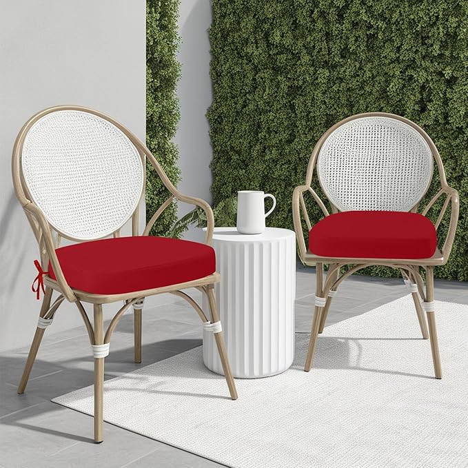 idee-home Outdoor Chair Cushions Set of 2, 17" x 17" x 2" Thick D-Shaped Patio Furniture Outdoor Seat Cushions Waterproof with Ties, Dining Pads