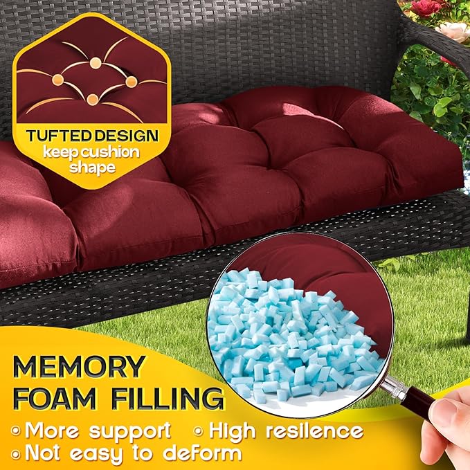 MAGIC ELEPHANT Outdoor Bench Cushion, Memory Foam Loveseat Cushion for Patio Furniture Wicker Chair, Settee Porch Swing Seat Cushion, 44 x 19 Inches (Red)
