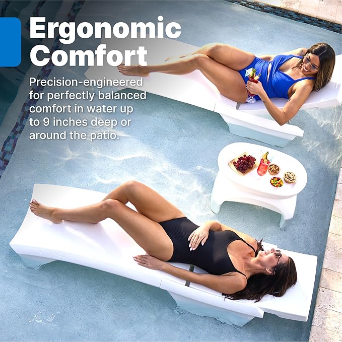 Step2 Vero Adjustable Back in-Pool Lounger with Storage, Pool Chair, Weighted, White