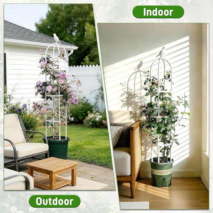 2 Pack Trellis for Climbing Planting Outdoor, 6ft Plant Trellis-Rustproof Metal Pipe with Heavy Duty Plastic Coated, Potted Plant Support for Clematis Vine Jasmine Support (White, 2 Pack)