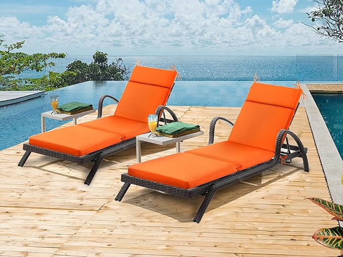 Outdoor Chasie Lounge Tufted Thick Cushion with Ties,Replacement Wicker Chair Cushion for Paito Fruniture,72x21x3inches,All Weather,Orange