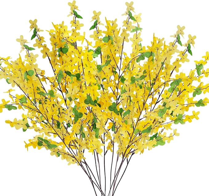 12Pcs Artificial Forsythia Branches: 23.6" Silk Yellow Flowers Faux Forsythia Branches Fake Spring Flowers Artificial for Decoration Wedding Office Home Party Dining Table Vase Indoor Outdoor