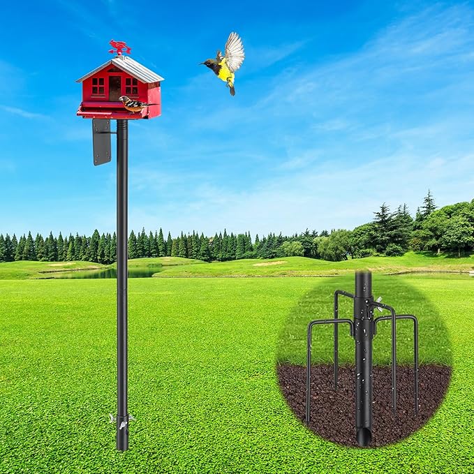 Bird Feeder Pole, 60" Heavy Duty Adjustable Bird Feeder Stand with 5-Pronged Base for Birdhouse Mounting, Weather Station, Outdoor, Yard, Garden