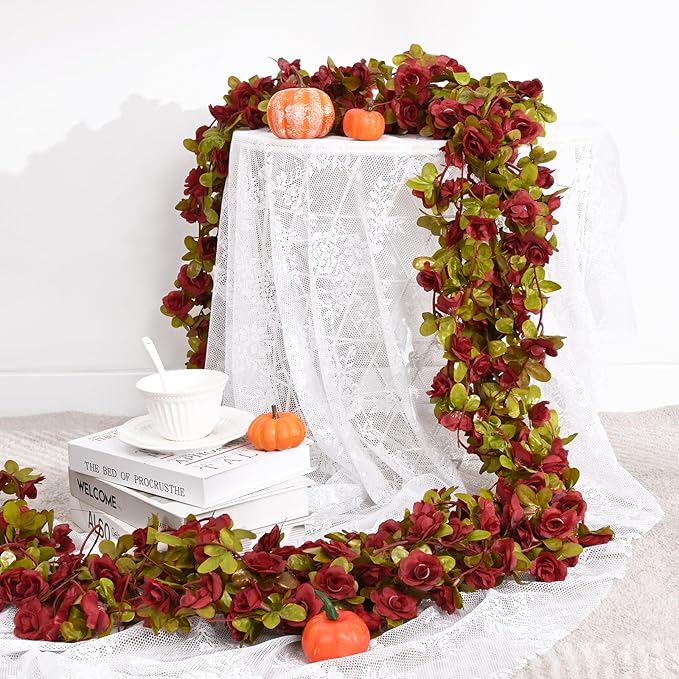BLEUM CADE 12Pcs 98.4Ft Flowers Garland Artificial Rose Vines for Bedroom, Cute Fake Hanging Flower Vines Floral Garland Decorations for Wedding Party Wall Room Decor Aesthetic