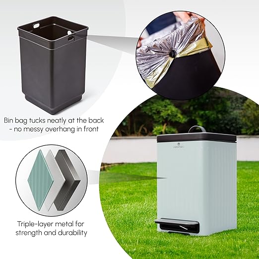 Small Dog Poop Trash Can Outside – 6L/1.6 Gallon Dog Small Trash Can with Lid, Odor-Locking Carbon Filter System, Hands-Free Stainless Steel Pedal, Easy-Clean Removable Bucket, Sage Green