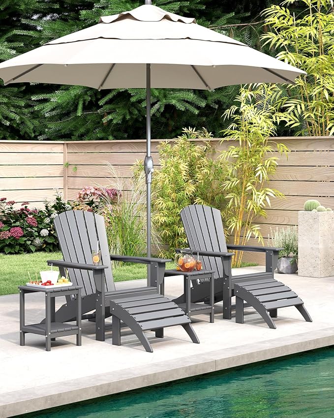 BRIOPAWS Adirondack-Chair | Fire Pit Chair | Oversized | HDPE Plastic | Weather Resistant | for Deck Outdoor Poolside Campfire | Grey