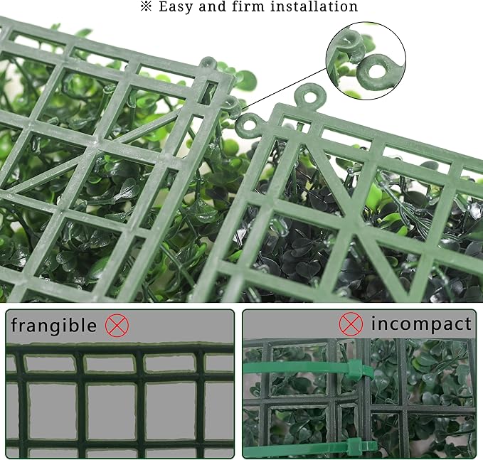 Bybeton Artificial Boxwood Grass Wall Panels,12 Pack 20"x 20" UV-Anti Grass Backdrop& Greenery Wall Panels for Indoor Outdoor Privacy Protected and Garden, Balcony,Privacy Fence Screen Décor