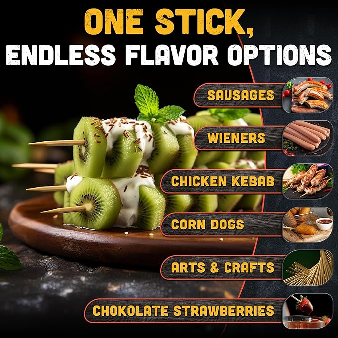 100 Pcs 16" Bamboo Skewers - Long Bamboo Sticks for Flower Bouquet | Smores Sticks 4 mm Diameter - Splinter-Free & Polished Marshmallow Skewers for Grilling Meat, Vegetables, Kabobs, Hot Dogs, Fruit