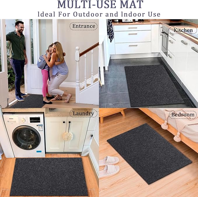 AAZZKANG 2 Pack Multi-Purpose Door Mat for Indoor or Outdoor Use Non Slip Utility Mats Ultra Absorb Mud Easy to Clean Large Welcome Doormat for Entry,Front Door,Indoor,High Traffic Areas Grey 36"x24"