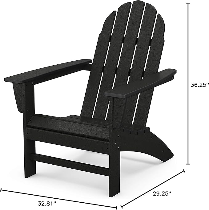 Polywood Vineyard Adirondack Chair - Black HDPE Outdoor Patio Furniture - Classic Design for Deck, Lawn, Garden, Beach, Pool, Fire Pit - Comfortable Wide Armrests