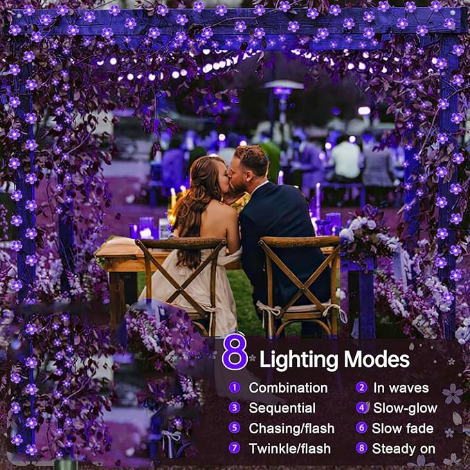 Decorative Connectable 33ft Purple Flower String Lights with 100 LEDs, Memory Function & 8 Modes. Perfect for Bedroom, Christmas, Weddings, Valentine's & Garden Indoor Outdoor Hanging Decorations