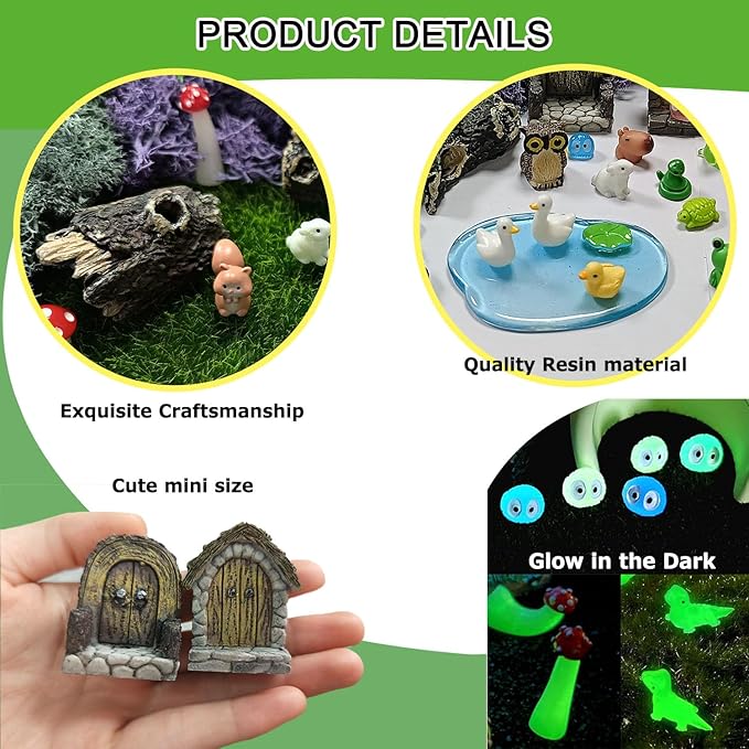 42 Pcs Miniature Fairy Garden Accessories, Fairy Door, Miniature Tree Stumps and Tiny Resin Animal with Moss for DIY Craft, Lawn, Fairy Garden Decor