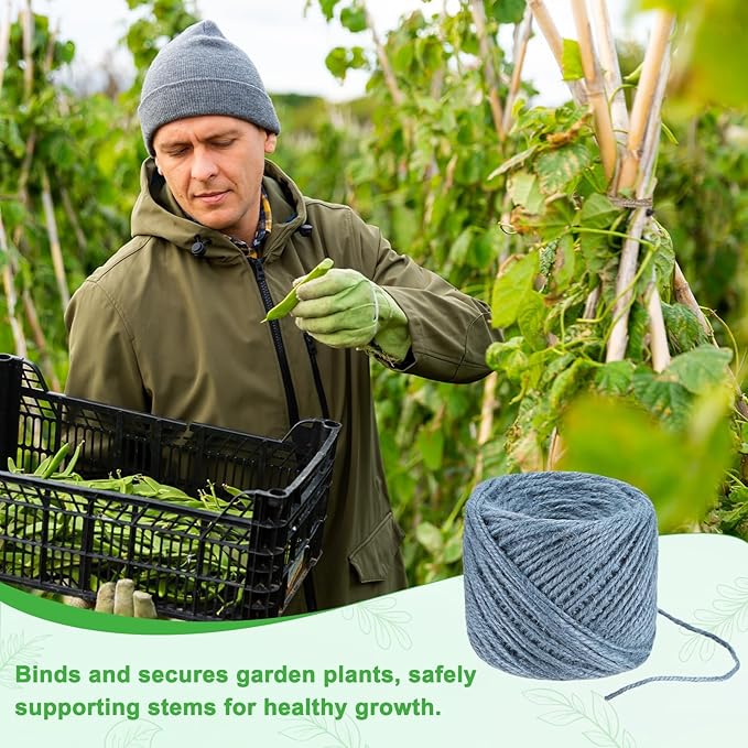 2-Pack Natural Jute Twine String, 3mm x 328ft/100m Long Garden Twine Balls for Crafts/Gift Wrapping/Gardening Plants, Durable Plant Ties Thick Rope [Gray]