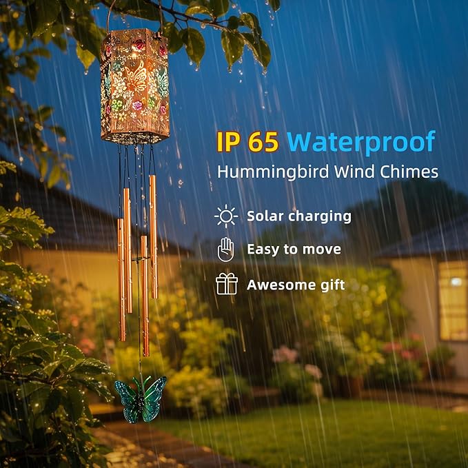 Butterfly Solar Wind Chimes for Outside Solar Lights Outdoor Decor Gifts for Women Mom Grandma Birthday Gifts
