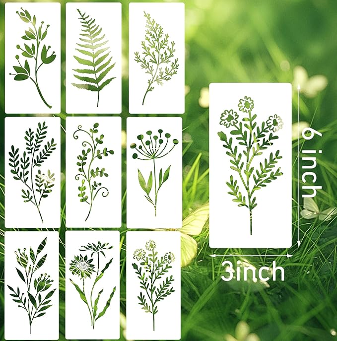 18 Pieces Floral Stencils for Painting on Canvas Reusable Fern Tropical Leaf Stencil for Craft Drawing Template Stencil for Wood Wall Paper Furniture DIY Scrapbooks Crafts Home Decor
