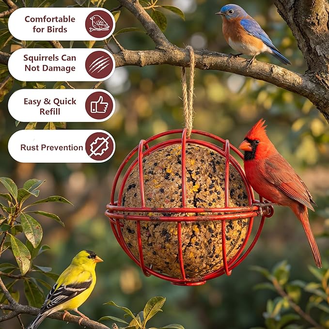 SheeChung Metal Suet Ball Holder Compatible with Bird Buddy,Birds Water Feeder for Outdoor,Smart Feeders Replacement Part with 5mm Screw Hole,2-in-1 Nutrition Set for Bird Feeders,Easy to Clean&Refill