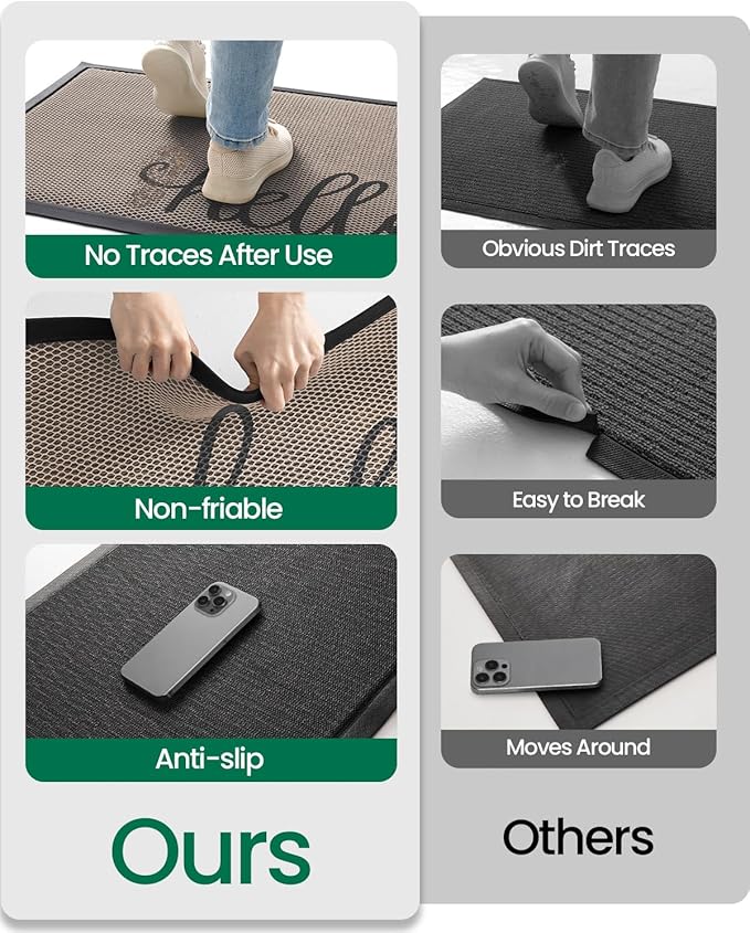 LUMI Outside Welcome Door Mat 36x59, Non Slip Durable Rubber Entrance Doormat, Low Profile Easy Clean Mats for Front Back Door Entryway Porch Garage, Hello