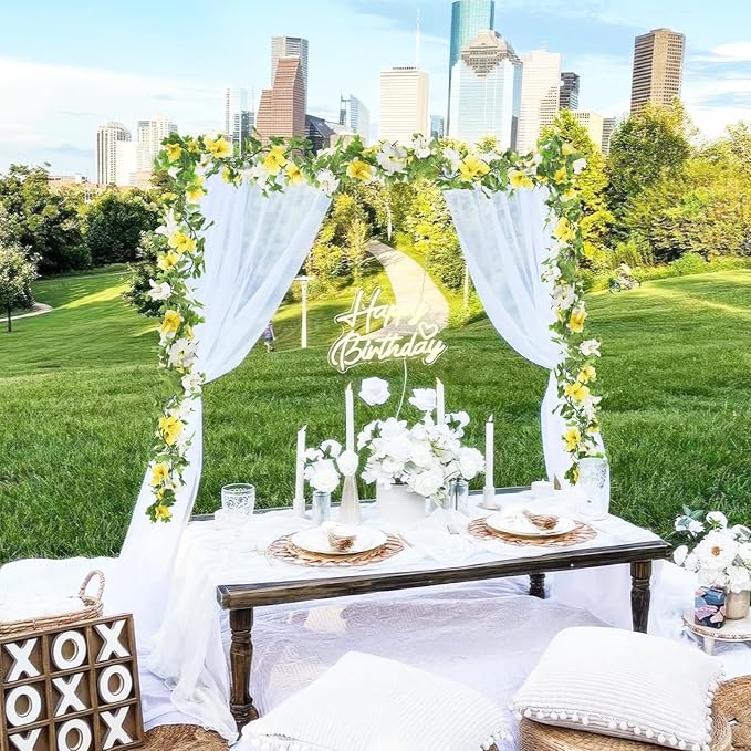 2 Pcs Artificial Flowers Vines Outdoors Silk Petunias Garland Spring Flowers Garland for Mantle 11FT Fake Morning Glory Hanging Vines Plants for Mailbox Fence Wedding Banquet Decor White Yellow