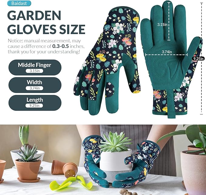 Baidast Garden Gloves, Breathable Leather Gardening Gloves Thorn Proof for Digging, Planting, Pruning