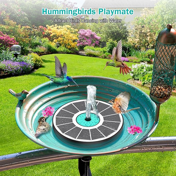 Solar Fountain Cyan Flower, Upgrade 3.5W Solar Bird Bath Fountains, Solar Powered Water Fountain with 7 Nozzles, 4 Fixed Pipes for Hummingbirds, Bird Bath, Garden, Pool, and Pond